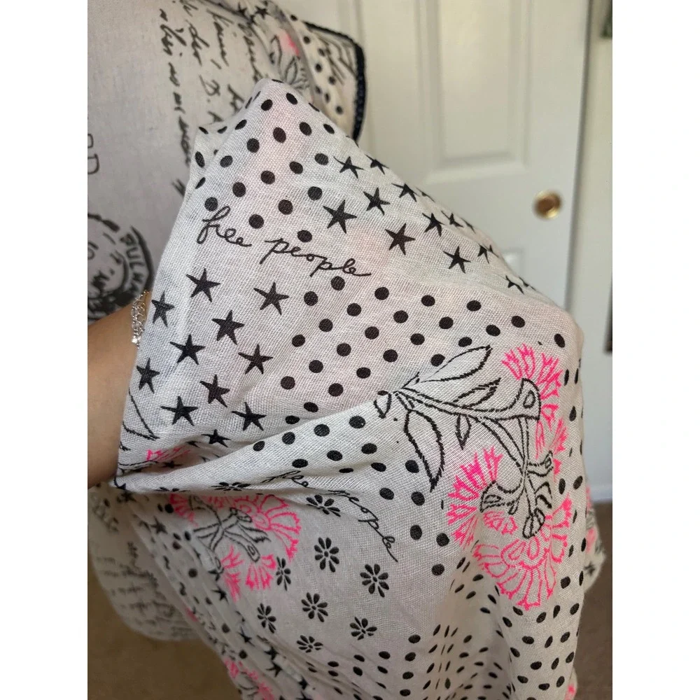 Free People Mixed Print Hobo Bag Stars Polka Dot Floral Pink Cream Slouchy Boho